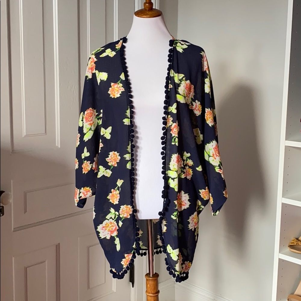 Floral Kimono with ball trim